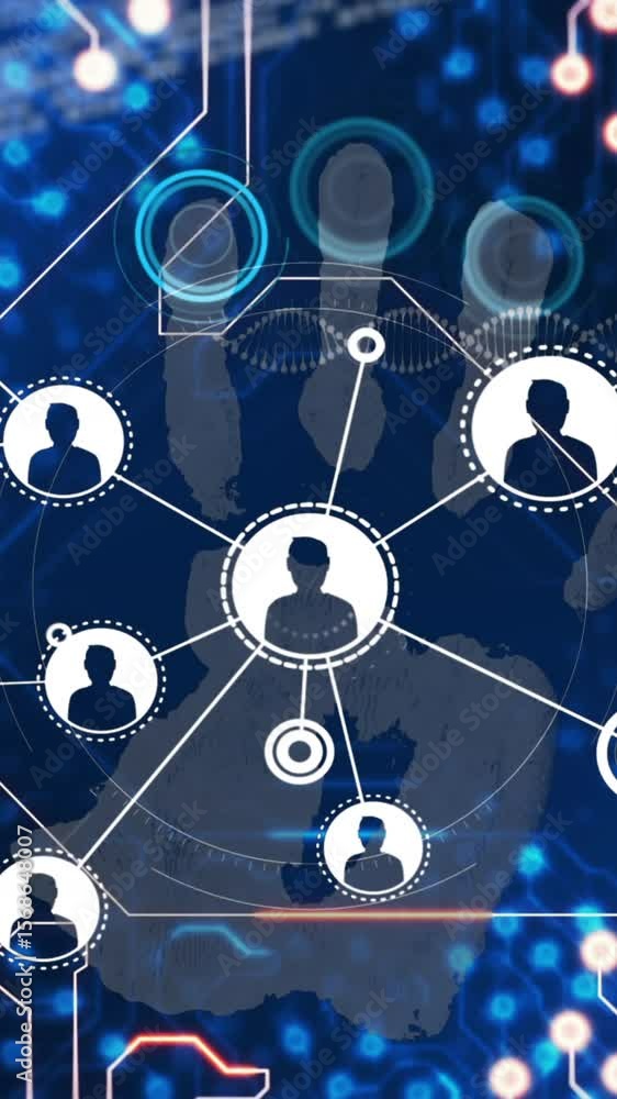 Poster animation of data processing over blue background