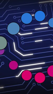 Animation of medical data processing and processor socket over dark background