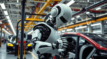 Fototapeta premium Precise Architectural Photography Robotic Arm Assembling Electronics