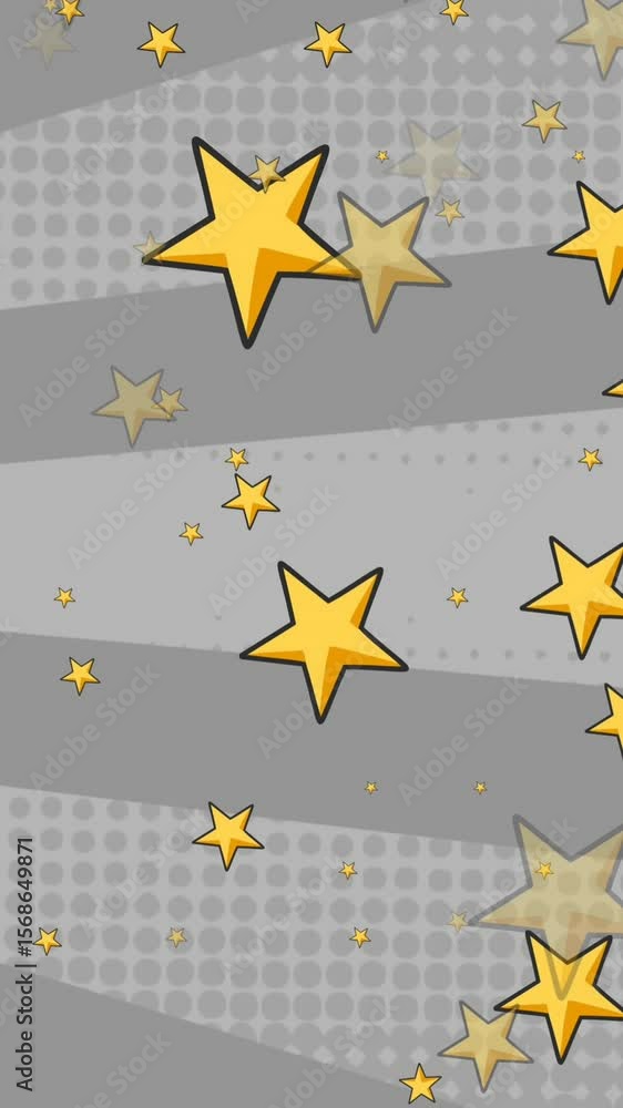 Poster animation of stars over grey striped rotating background