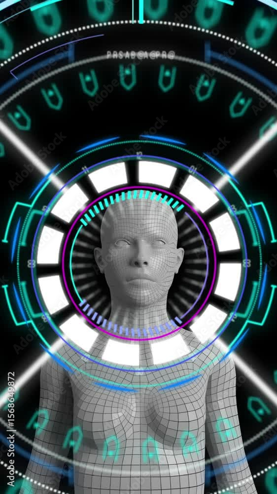Poster animation of scope scanning and data processing over human body