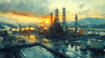 Fototapeta premium aerial view of the city at sunset