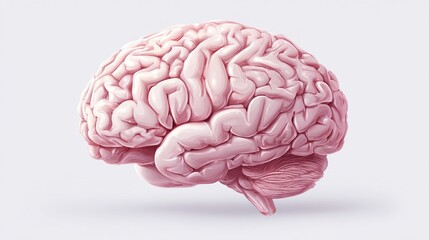 Pink brain illustration showing intricate folds, set against a light background