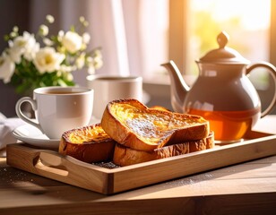 ティーポットとフレンチトースト