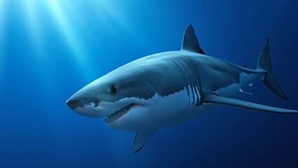 Majestic Great White Shark Underwater Ocean Predator in Sunlight