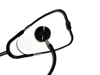 Black stethoscope on white background medical equipment healthcare concept diagnosis