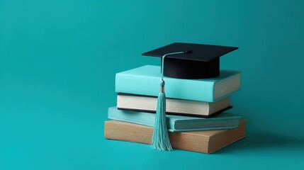 Graduation Cap on Stack of Books Education Achievement Concept
