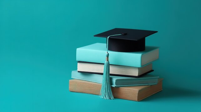 Graduation Cap on Stack of Books Education Achievement Concept