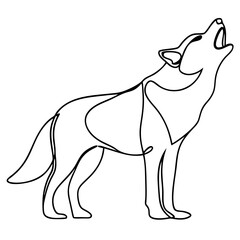 Siberian husky howling, depicted in simple line art, showcases animal's vocalization. Line art portrays siberian husky howling, capturing its distinctive breed features and wild nature.
