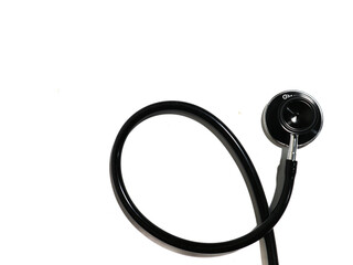 Black stethoscope isolated on white background medical healthcare instrument close up