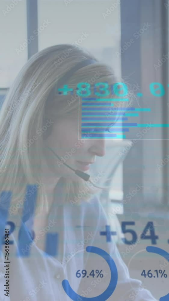 Poster animation of data processing over diverse business people