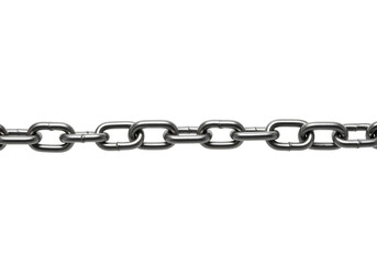 Obraz premium Close-up of Metal Chain on White Background, Durable Steel Links, Isolated Object, Industrial Symbol.