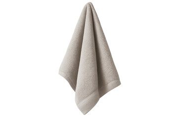 Plush beige towel suspended, conveying softness and cleanliness against transparent backdrop, ideal for spa and wellness design elements