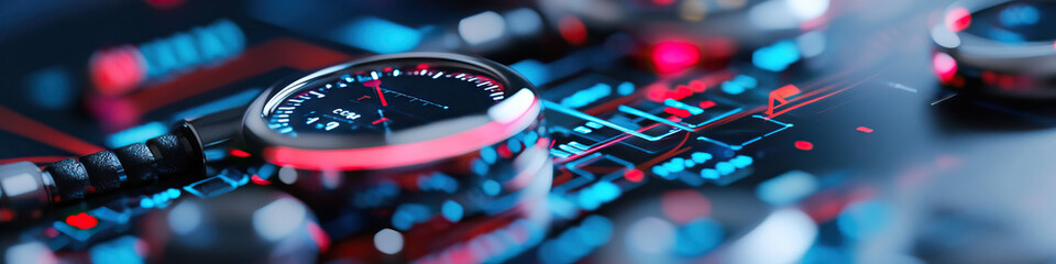 Obraz premium Close-up of a Futuristic Gauge and Circuit Board