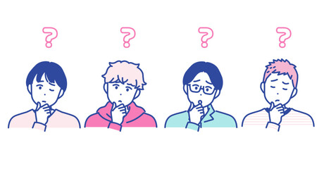 悩むポーズをとる男性のイラスト素材