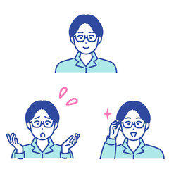 若い男性の表情イラストセット