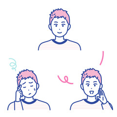 若い男性の表情イラストセット