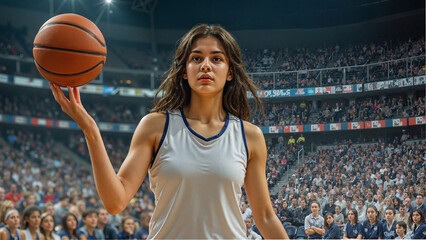 Female Basketball Star in Game