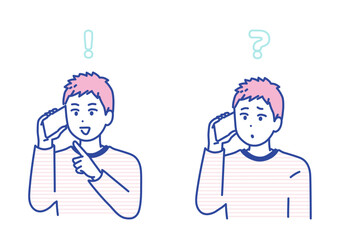スマートフォンで通話をしている若い男性のイラスト素材