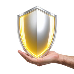 Silver shield held in hand protection symbol graphic design