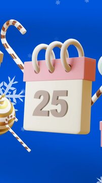 Animation of calendar with 25 of december date and christmas decorations