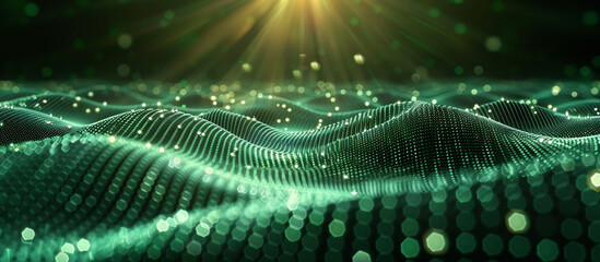 Abstract digital landscape with green waves.