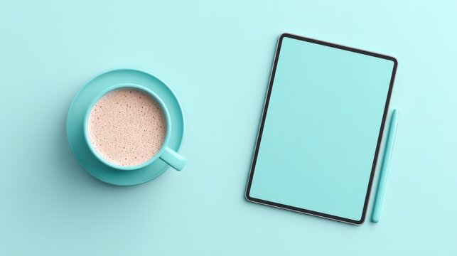 Digital Tablet, Coffee - Minimalist Workspace - technology background