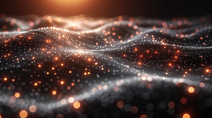 Abstract digital particles flowing in waves of light.