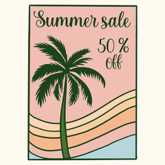 Summer sale 50% off palm tree illustration