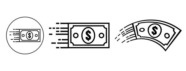 Fast money transfer icon set, dollar bill illustration