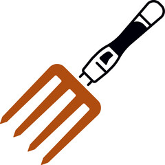 Vector illustration of a Hand fork for gardening. Gardening fork hand tool for weeding in an outline vector icon. Simple Garden Fork or Pitchfork Hand Tool.