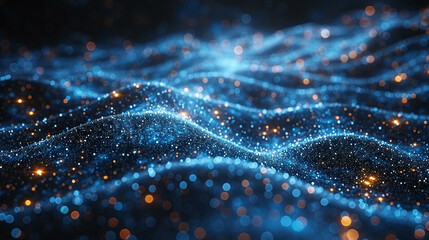Abstract digital wave of glowing particles.