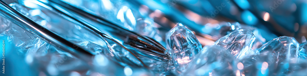 Poster metallic utensils embedded in translucent crystalline material