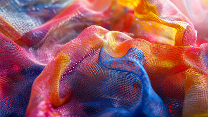 Close-up of a futuristic fabric printing process using nanotechnology-based pigments ensuring extreme durability and color stability