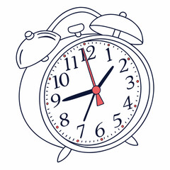 Alarm clock with red hands and numbers time clock face