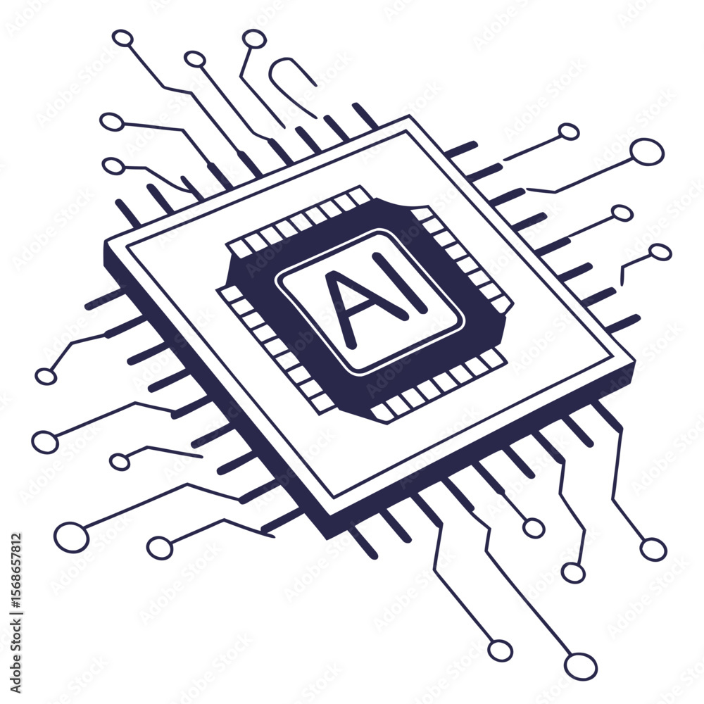 Poster artificial intelligence chip with circuit board connections ai chip microchip