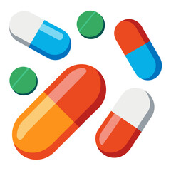 Assorted pills and capsules in vibrant colors medication health