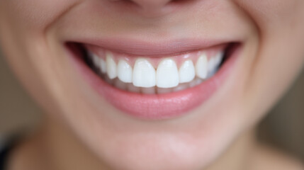 Obraz premium Portrait of a smiling person with bright white teeth, showcasing genuine happiness in soft light.