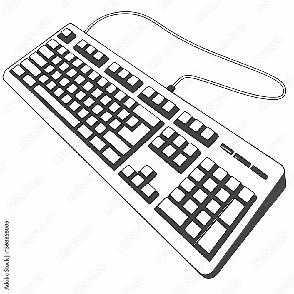 Fototapete black and white computer keyboard with cord technology input device
