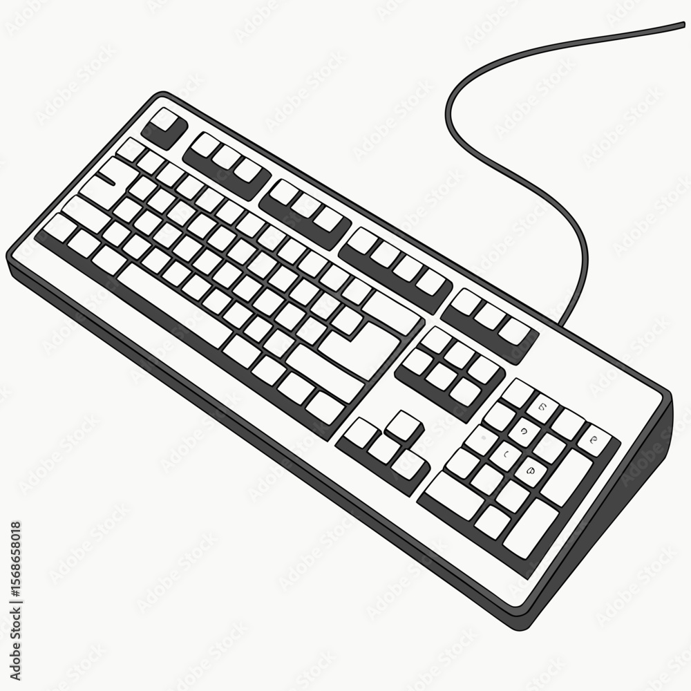 Aufkleber black and white computer keyboard with gray cable technology input device