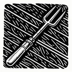 Black and white illustration of a grill fork barbecue cooking utensil