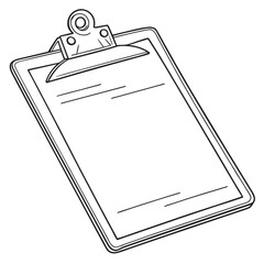 Black and white illustration of a clipboard with paper writing notes