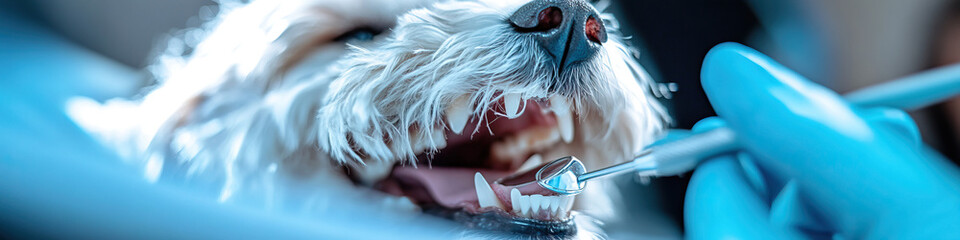 Veterinary Dental Examination of White Dog