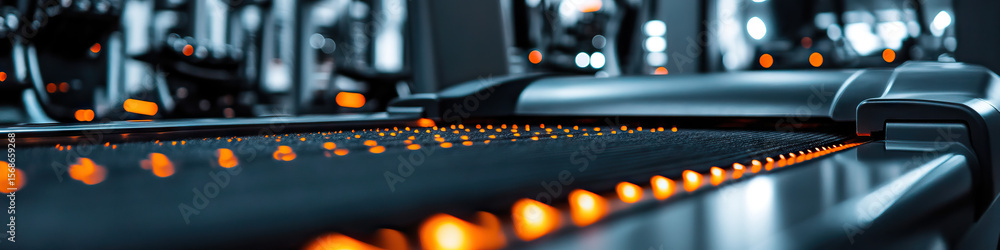Poster treadmill running belt with led illumination in gym setting