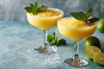 Chilled mango daiquiri with white rum and fresh mint garnish