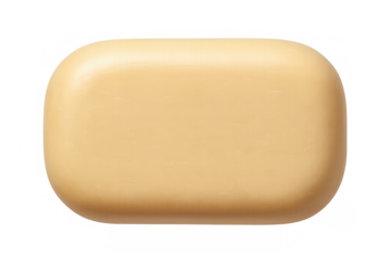 Neutral beige soap bar against transparent backdrop, representing personal hygiene, cleanliness, and bathroom design elements