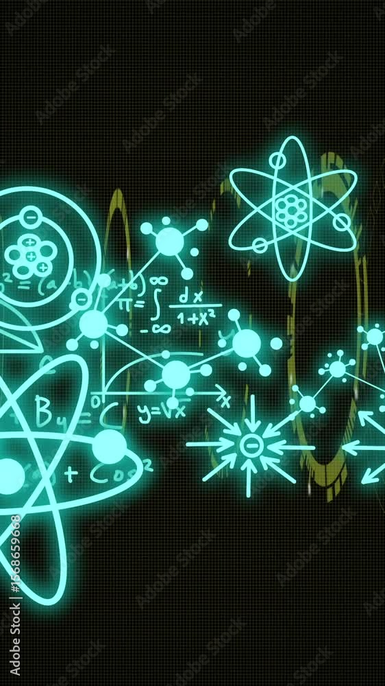 Poster animation of mathematical equations over scope scanning