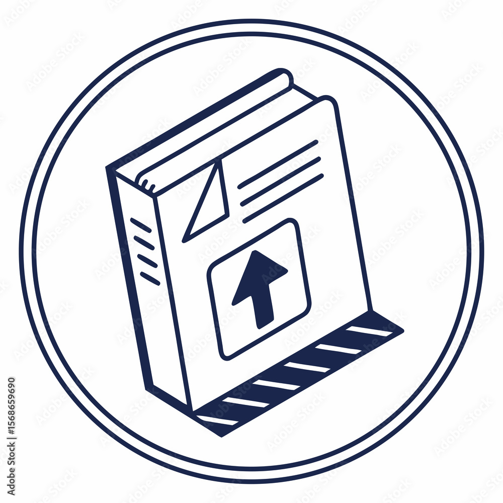 Poster dark blue report with upward arrow inside circle report icon document