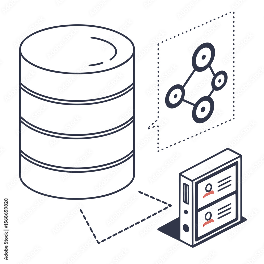 Aufkleber database cylinder with network diagram and file cabinet vector