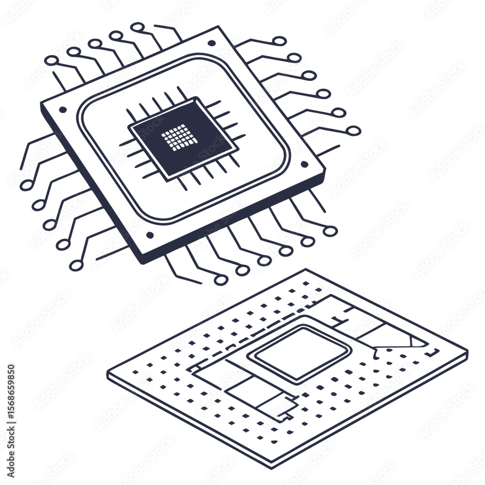 Poster detailed electronic microchip components processor circuit